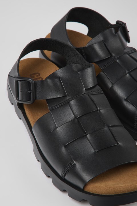 Karavan Tasarımı Brutus Sandalet Erkekler Için Siyah Deri Sandaletler