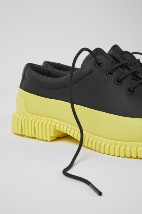 Erkeklere özel Karavan Için Pix Siyah Ve Sarı Deri Bağcıklı Ayakkabı