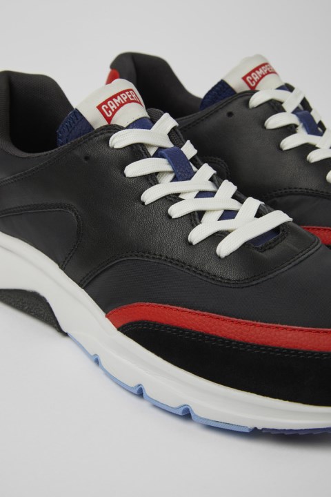 Erkekler Için Kampçı Tasarımı Drift Siyah Ve Kırmızı Tekstil Ve Deri Spor Ayakkabı