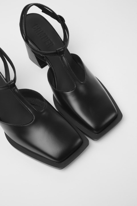 Camper Karole Siyah Deri T-bar Ayakkabı Kadın Yeni Gelenler