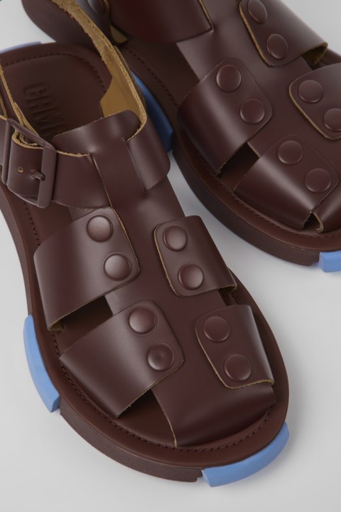 Kadınlara özel Karavan Için Bordo Deri Sandalet Seti